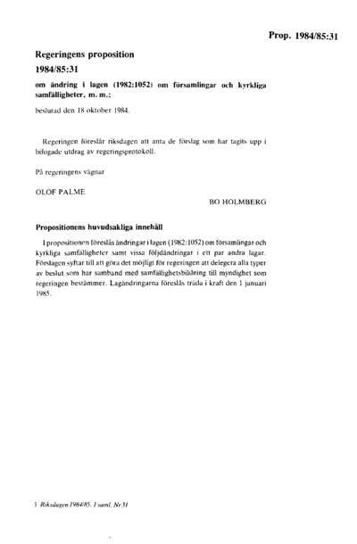 Omslaget till prop. 1984/85:31