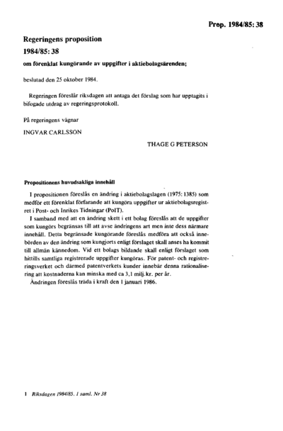 Omslaget till prop. 1984/85:38