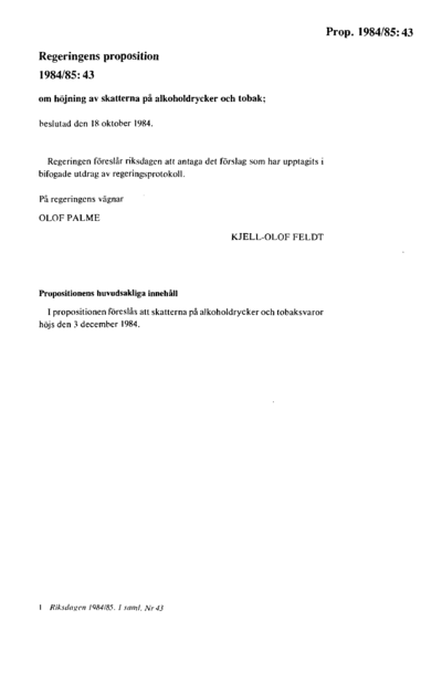 Omslaget till prop. 1984/85:43