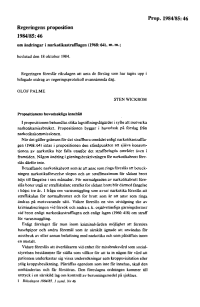 Omslaget till prop. 1984/85:46