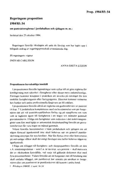 Omslaget till prop. 1984/85:54