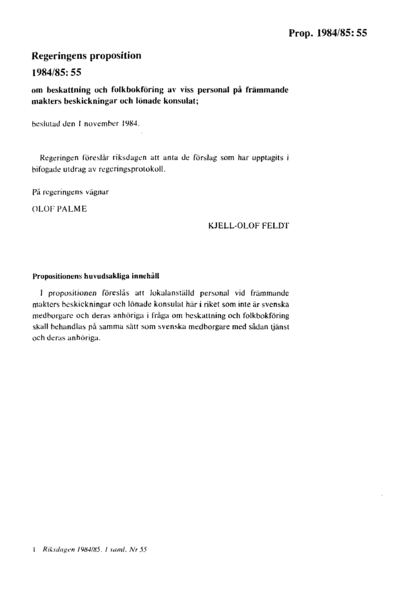 Omslaget till prop. 1984/85:55