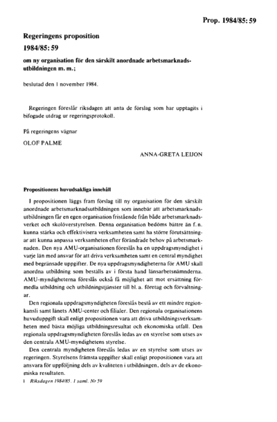 Omslaget till prop. 1984/85:59
