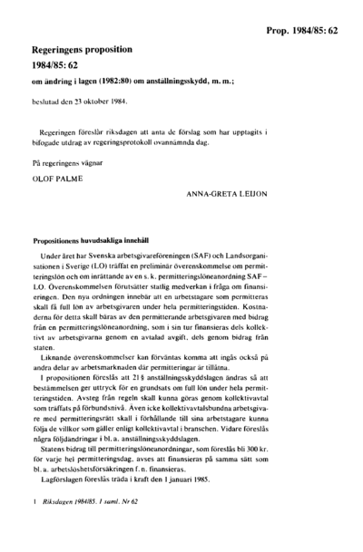 Omslaget till prop. 1984/85:62