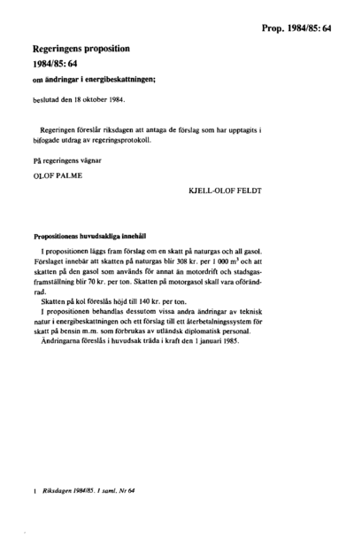 Omslaget till prop. 1984/85:64