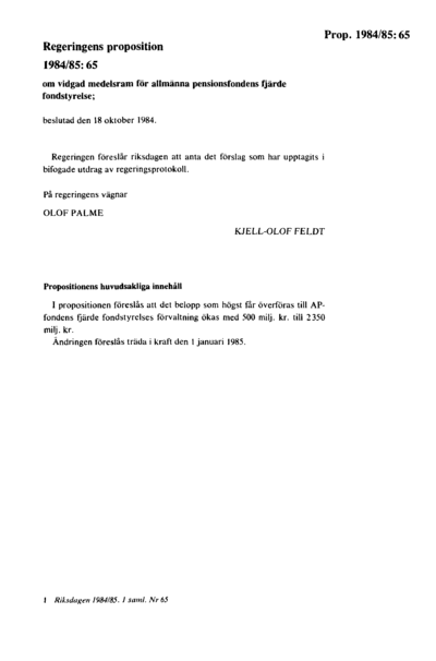 Omslaget till prop. 1984/85:65