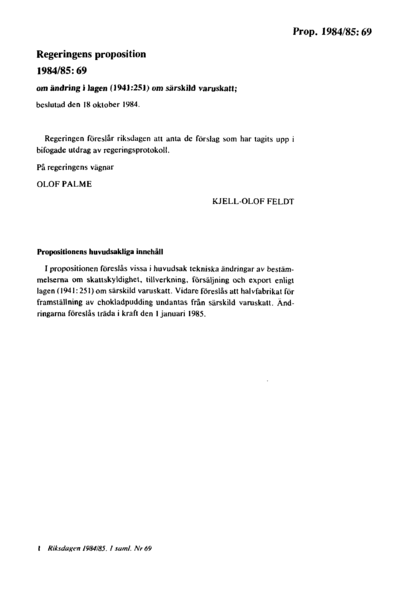Omslaget till prop. 1984/85:69