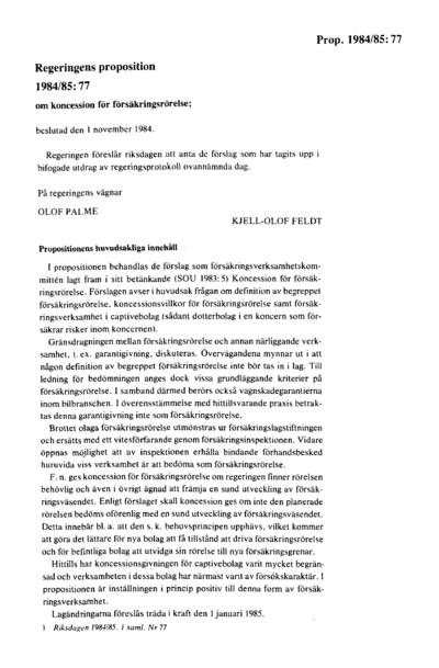 Omslaget till prop. 1984/85:77