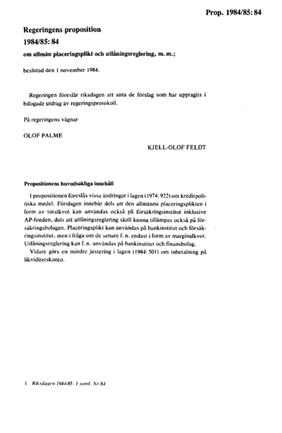 Omslaget till prop. 1984/85:84