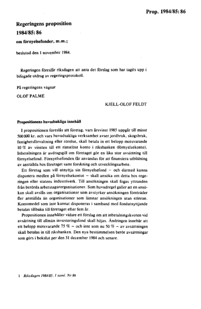 Omslaget till prop. 1984/85:86