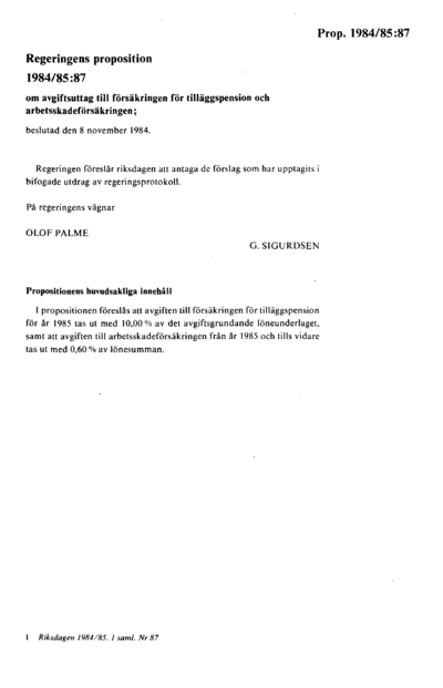 Omslaget till prop. 1984/85:87