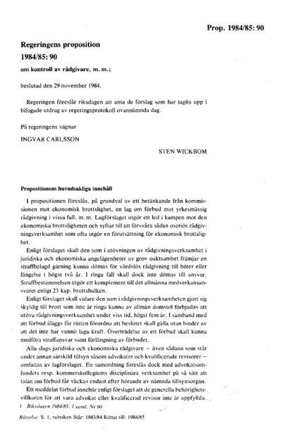 Omslaget till prop. 1984/85:90