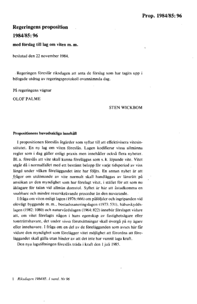 Omslaget till prop. 1984/85:96