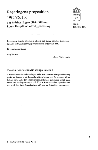 Omslaget till prop. 1985/86:106