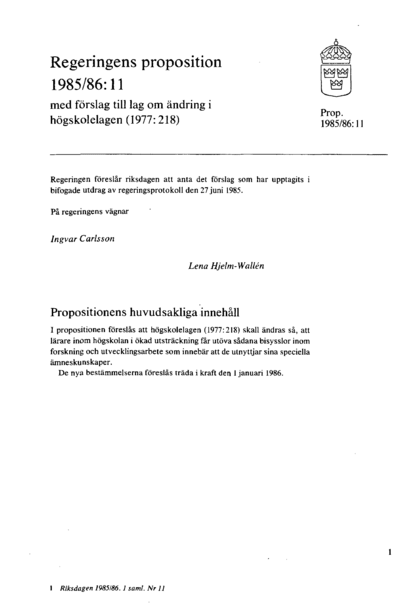 Omslaget till prop. 1985/86:11