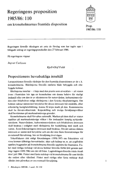 Omslaget till prop. 1985/86:110