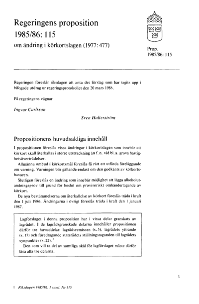 Omslaget till prop. 1985/86:115