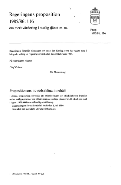 Omslaget till prop. 1985/86:116
