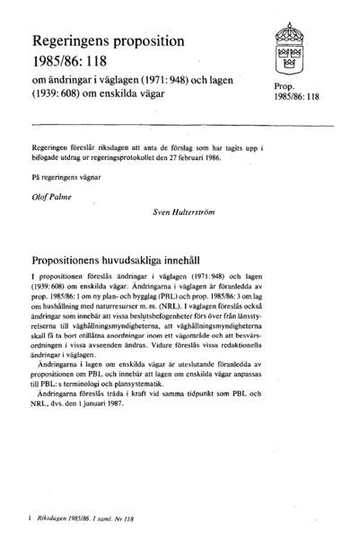 Omslaget till prop. 1985/86:118