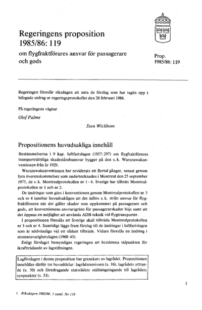 Omslaget till prop. 1985/86:119