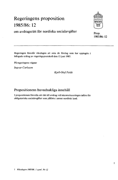 Omslaget till prop. 1985/86:12