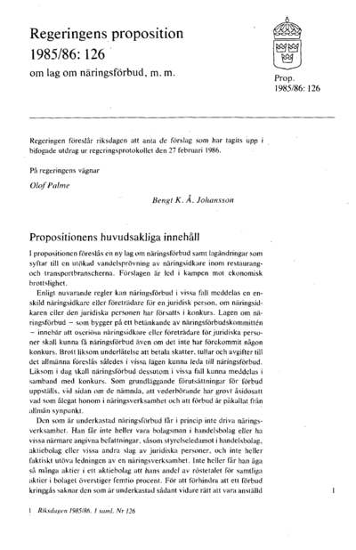 Omslaget till prop. 1985/86:126