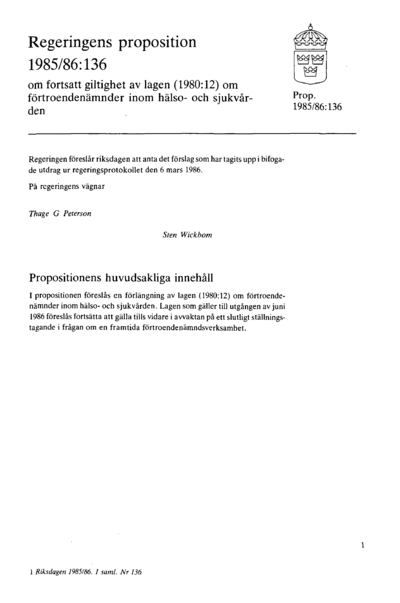 Omslaget till prop. 1985/86:136