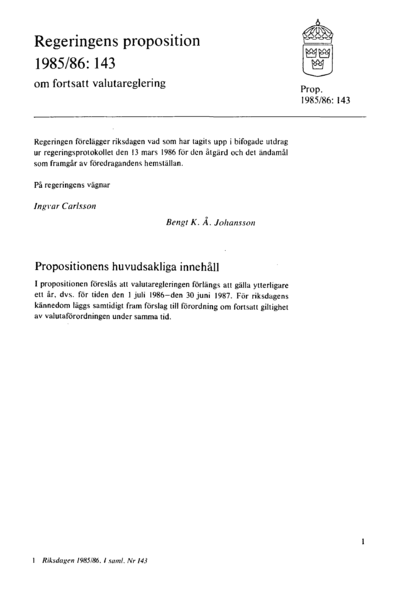 Omslaget till prop. 1985/86:143