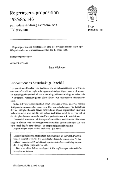 Omslaget till prop. 1985/86:146