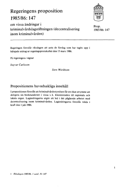 Omslaget till prop. 1985/86:147