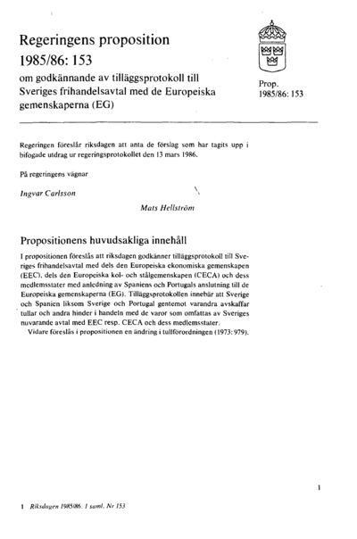 Omslaget till prop. 1985/86:153