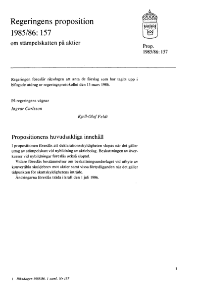 Omslaget till prop. 1985/86:157