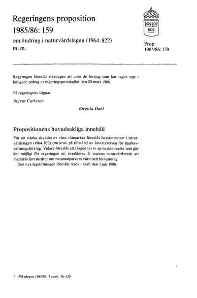 Omslaget till prop. 1985/86:159