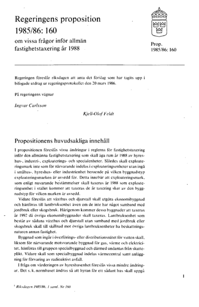 Omslaget till prop. 1985/86:160