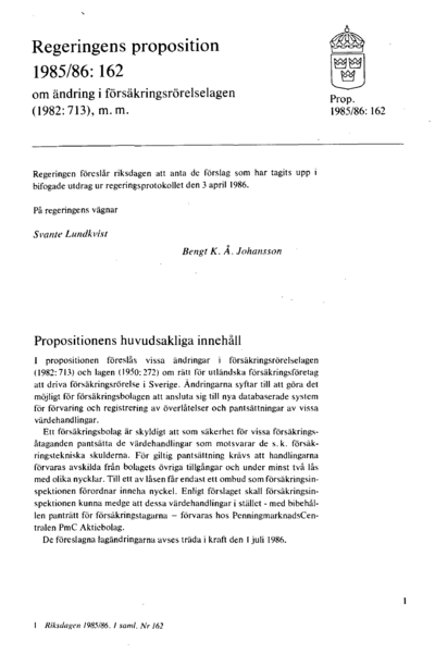 Omslaget till prop. 1985/86:162