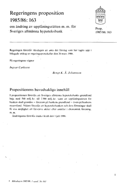 Omslaget till prop. 1985/86:163