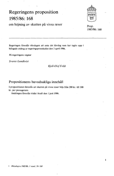 Omslaget till prop. 1985/86:168