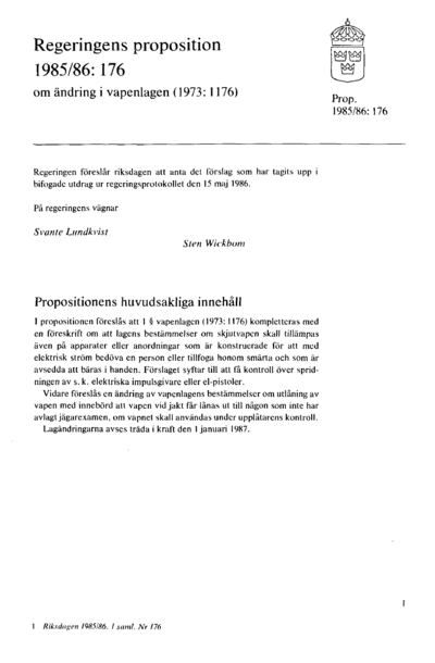 Omslaget till prop. 1985/86:176