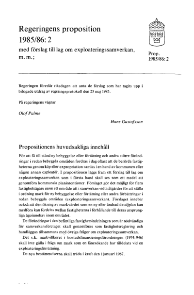 Omslaget till prop. 1985/86:2