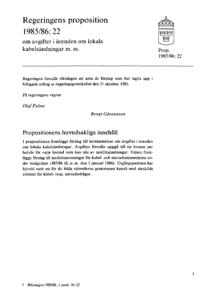 Omslaget till prop. 1985/86:22