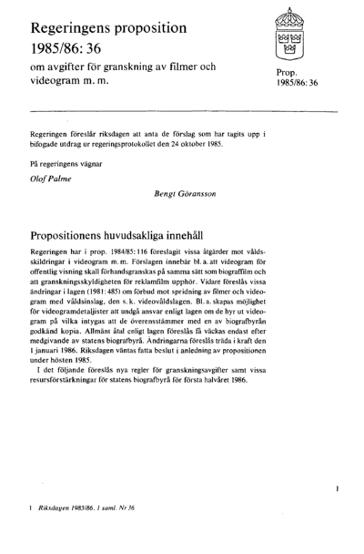 Omslaget till prop. 1985/86:36