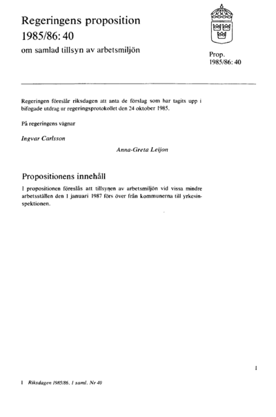 Omslaget till prop. 1985/86:40
