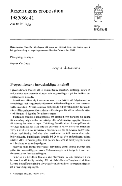 Omslaget till prop. 1985/86:41