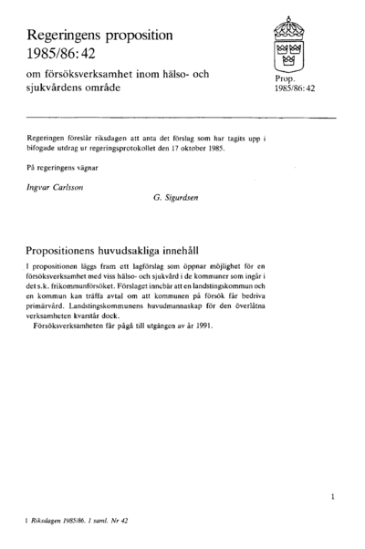 Omslaget till prop. 1985/86:42