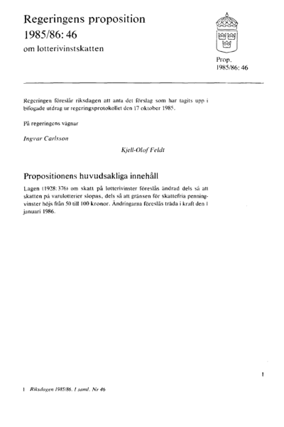 Omslaget till prop. 1985/86:46