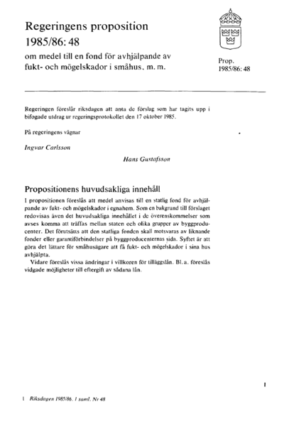 Omslaget till prop. 1985/86:48