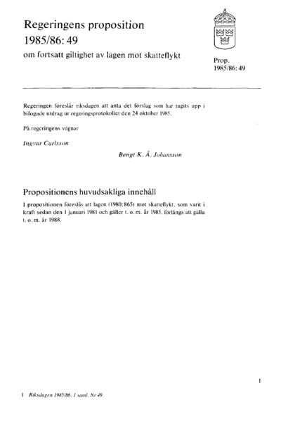 Omslaget till prop. 1985/86:49