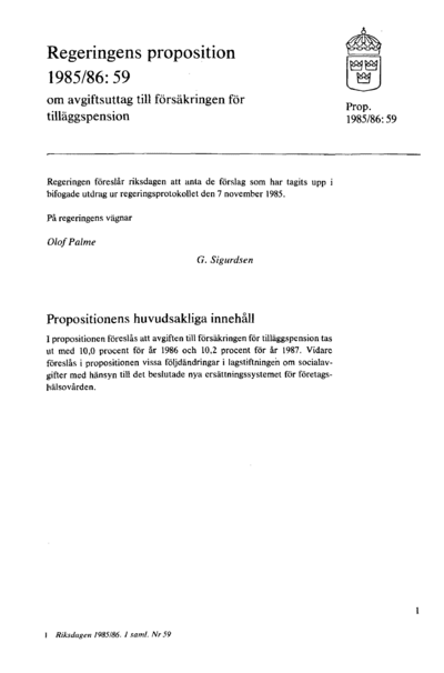 Omslaget till prop. 1985/86:59
