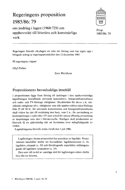 Omslaget till prop. 1985/86:79