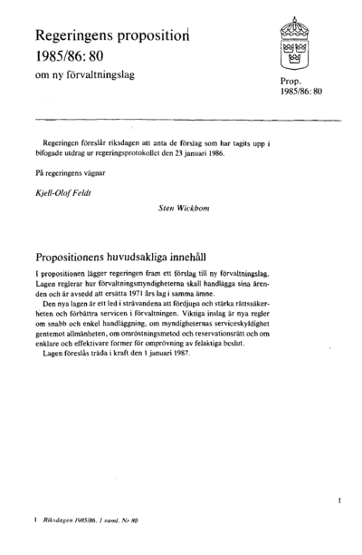 Omslaget till prop. 1985/86:80
